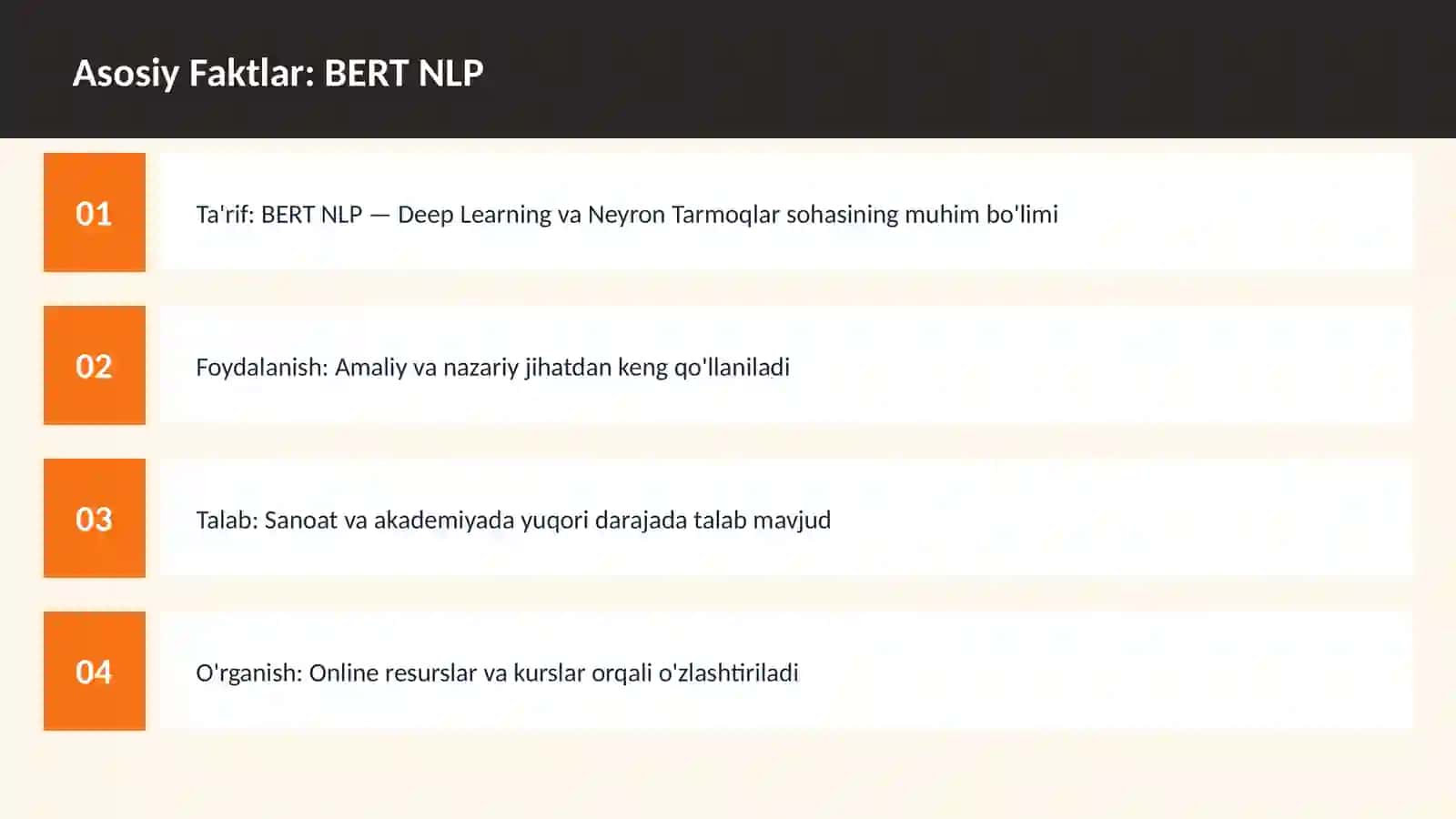 AI | DEEP LEARNING VA NEYRON TARMOQLAR BERT NLP 3