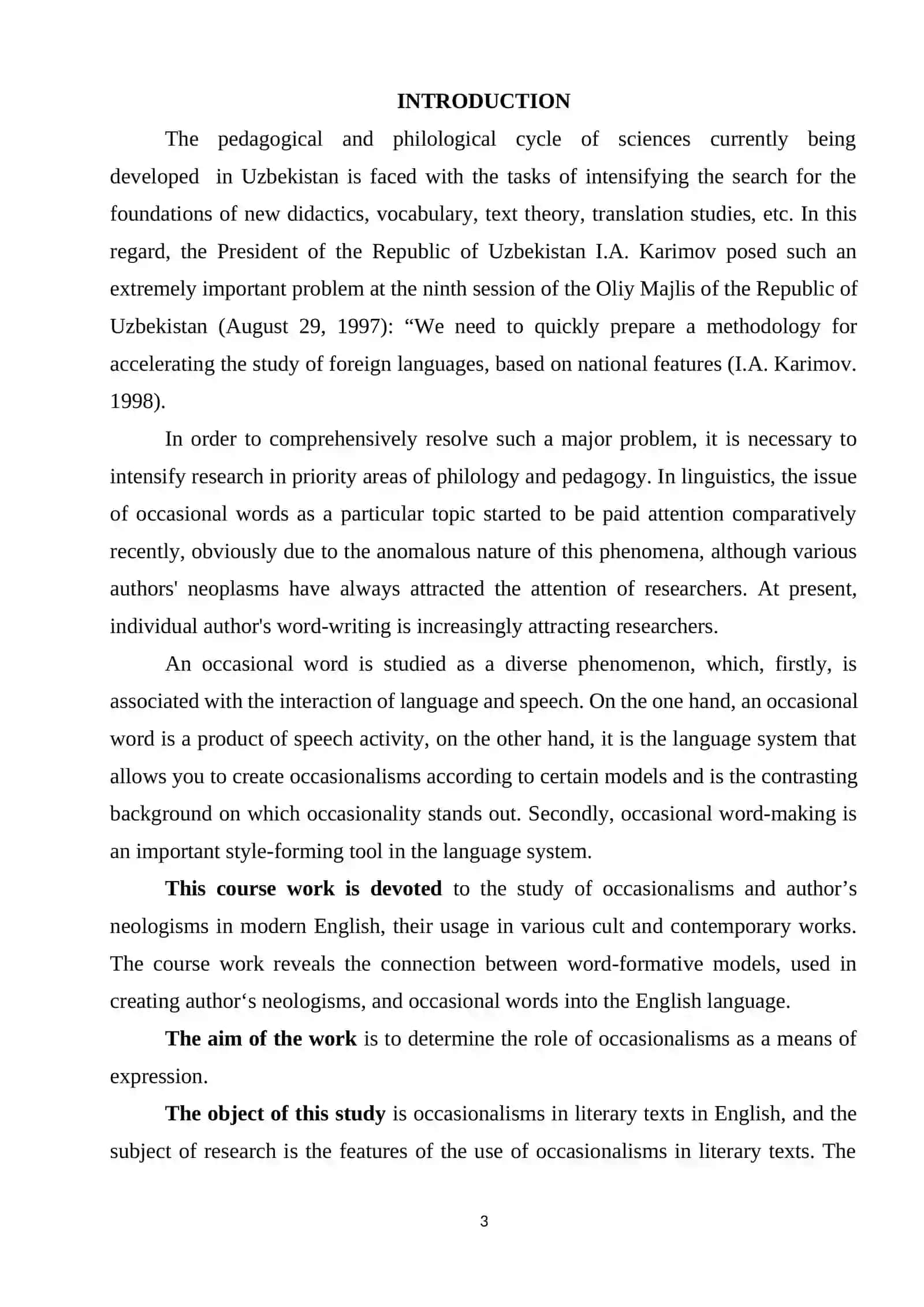 COURSE WORK: occasionalisms in literary texts in English 3