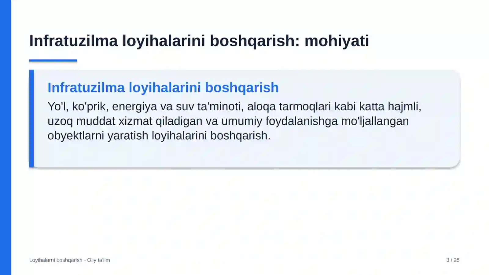 Loyihalarni boshqarish · Oliy ta'lim 3