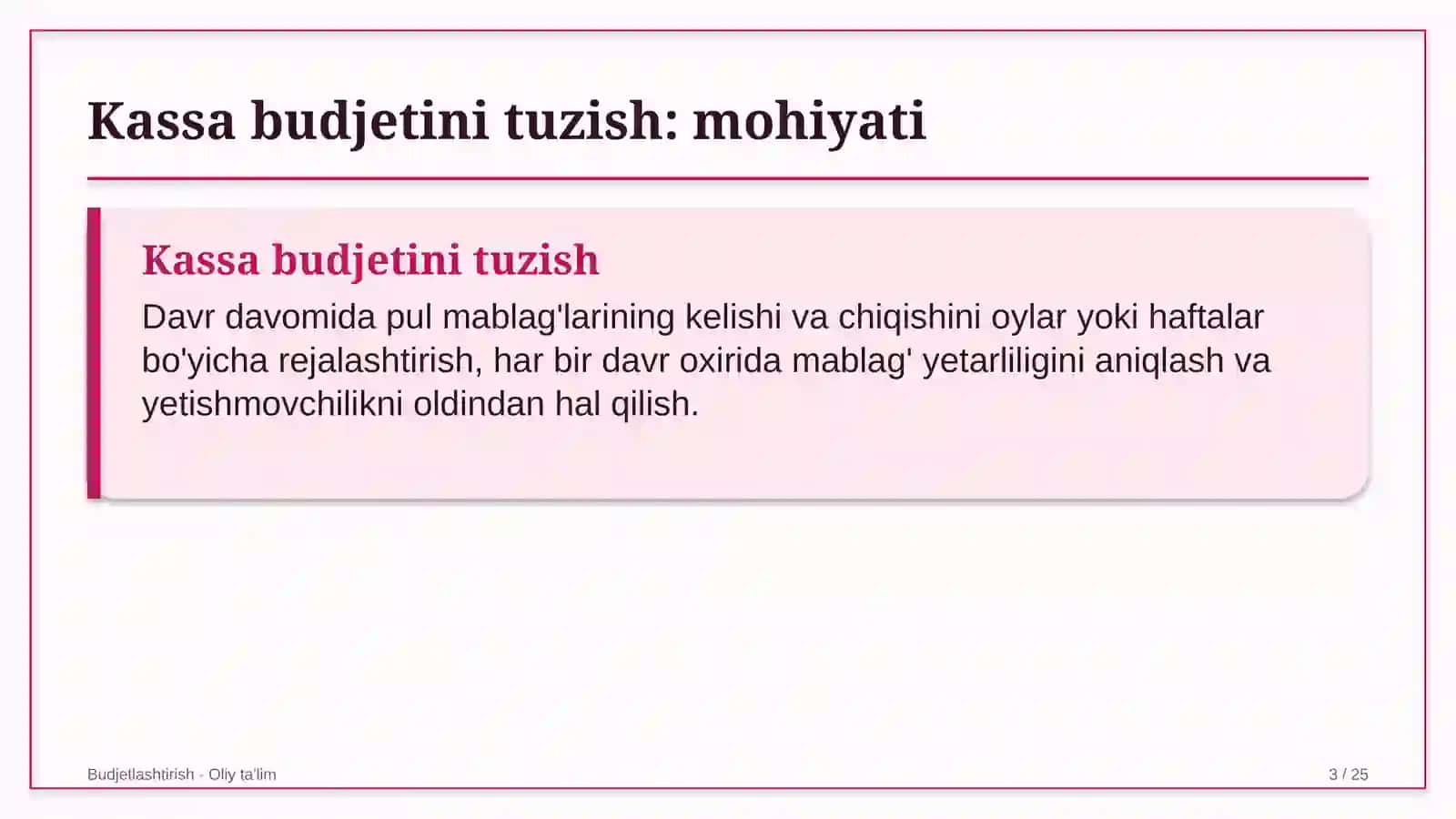 Bojsiz savdo do'konlarida kassa budjetini tuzish 3