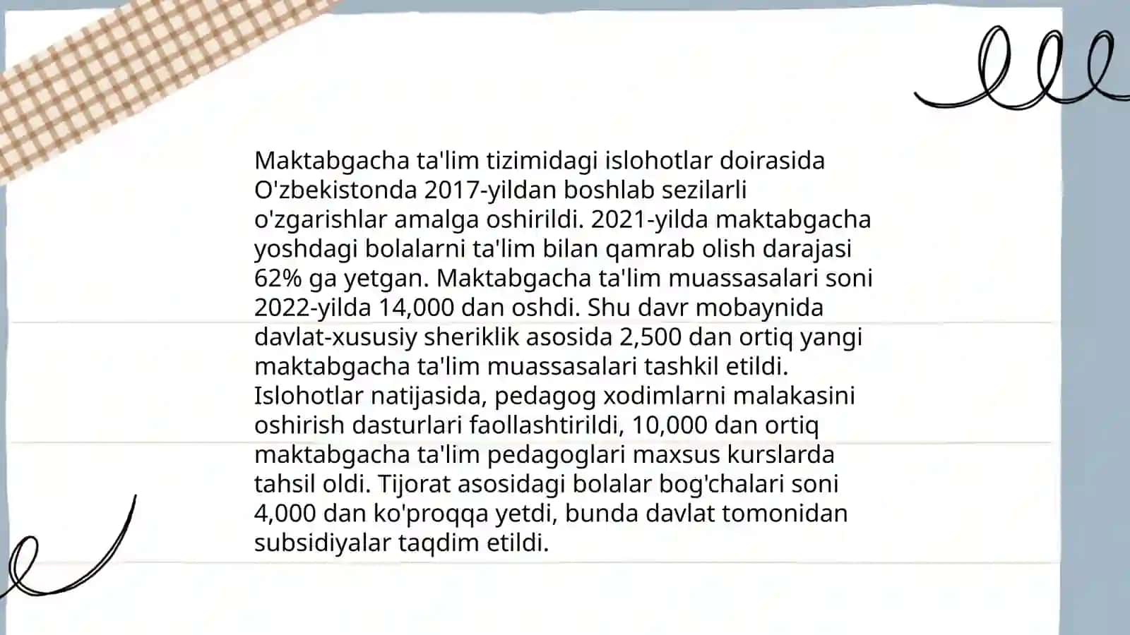 Maktabgacha ta'lim islohotlari 3