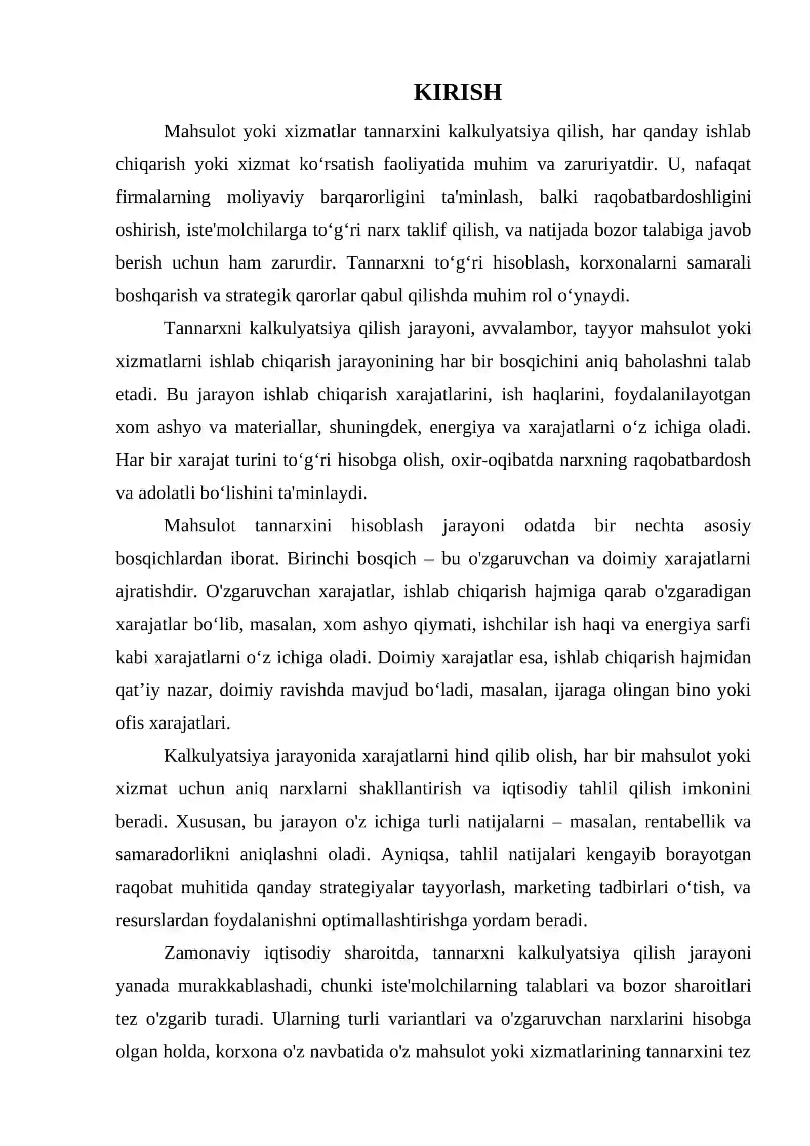 MAHSULOT (ISH, XIZMATLAR) TANNARXINI KALKULYATSIYA QILISH 3