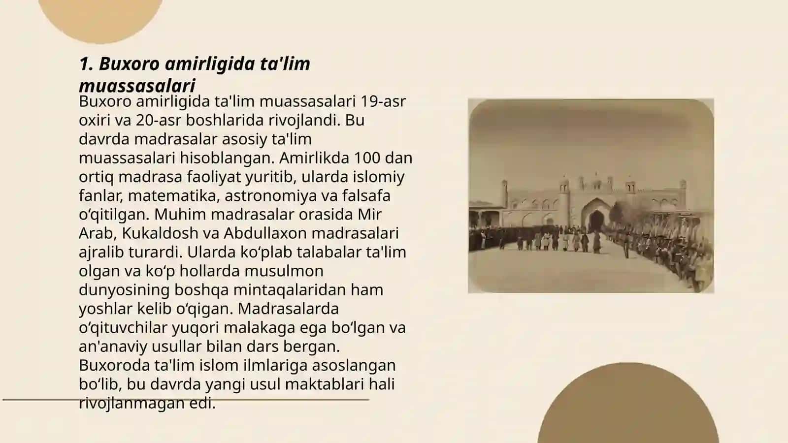 Ta'lim Tarbiya Buxoro Amirligida 3