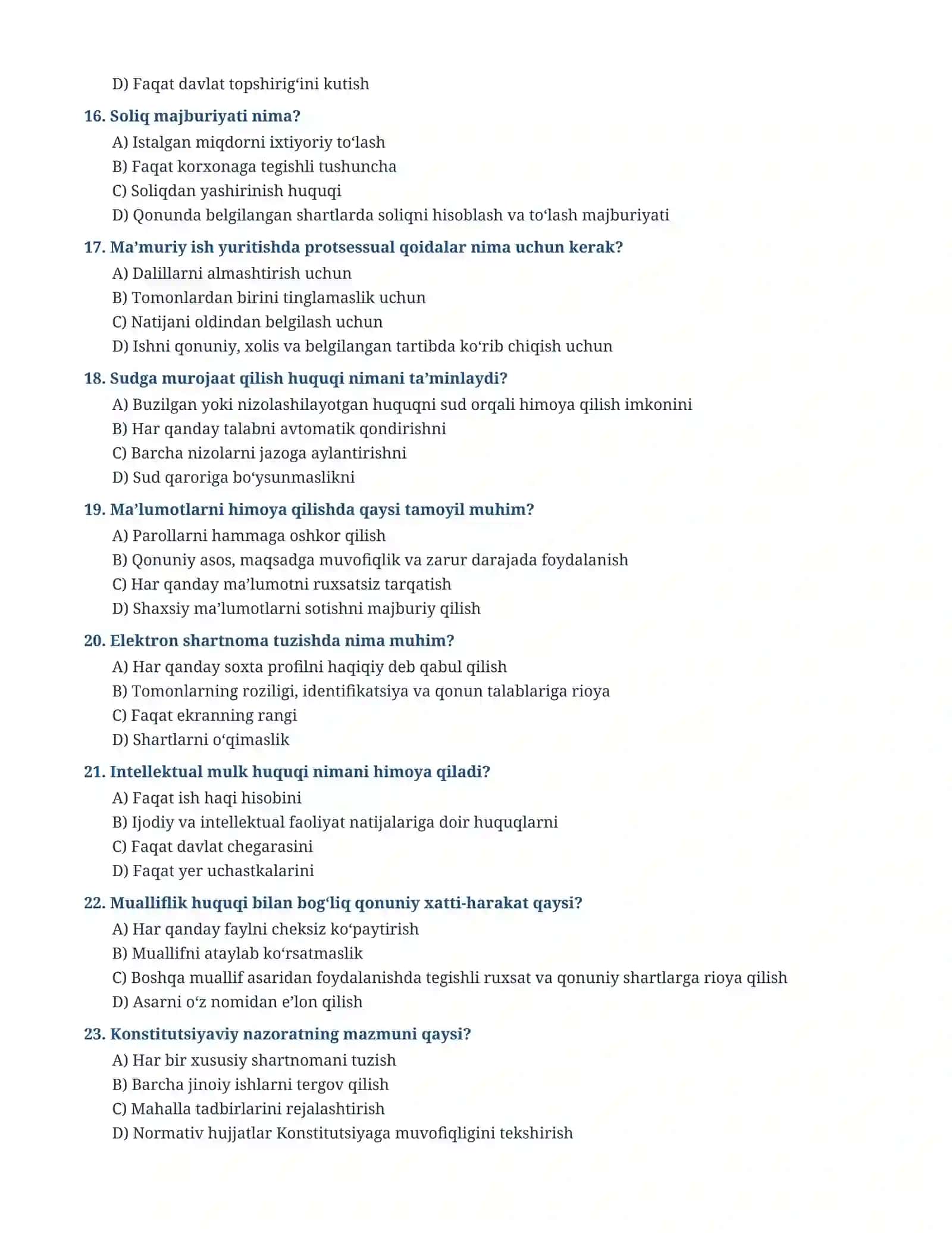 10-sinf darsligidan testlar 3
