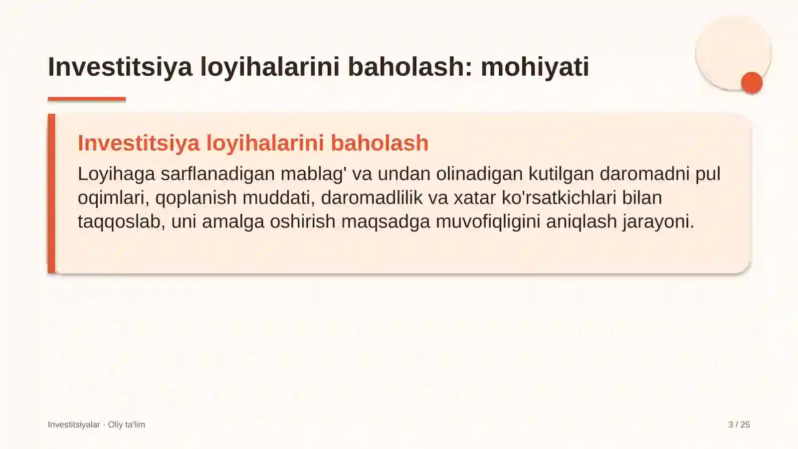 Chakana savdoda investitsiya loyihalarini baholash 3