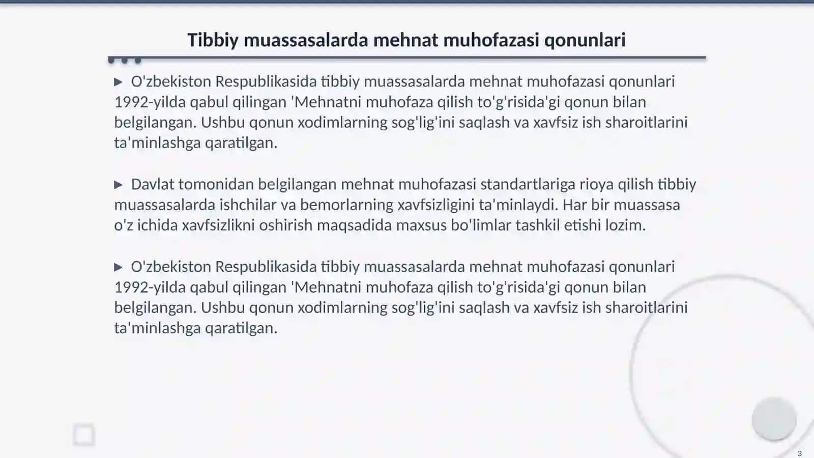 Tibbiy muassasalarda mexnat muhofazasi va texnika xavfsizligi 3