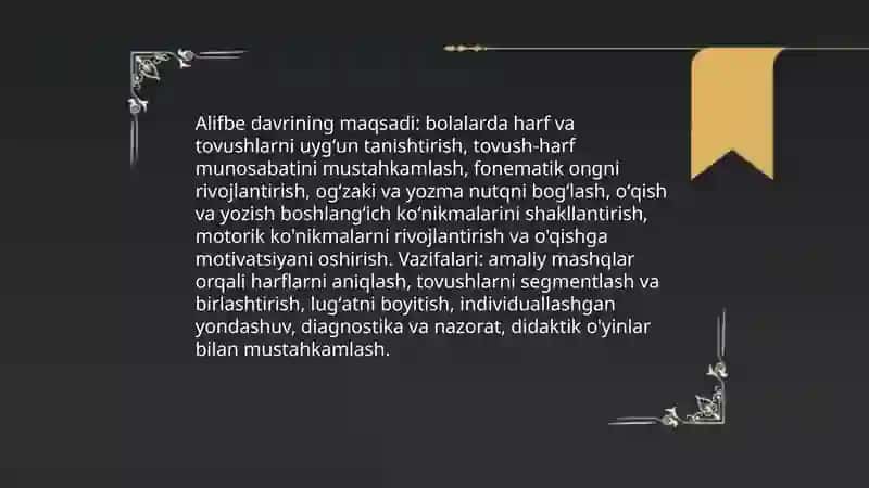 Savodga oʻrgatish alifbe davri 3
