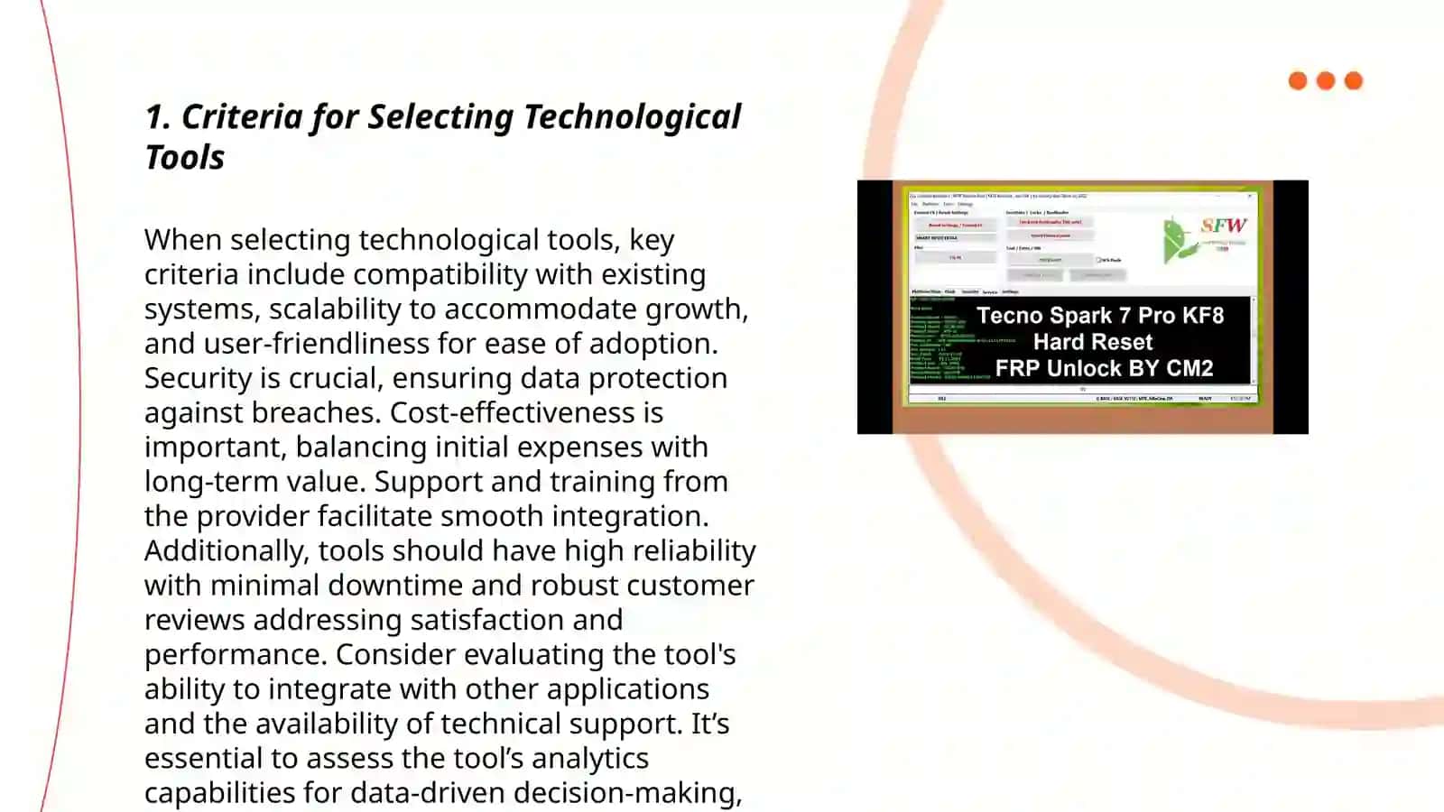 Techno-tool selection and evaluation 3