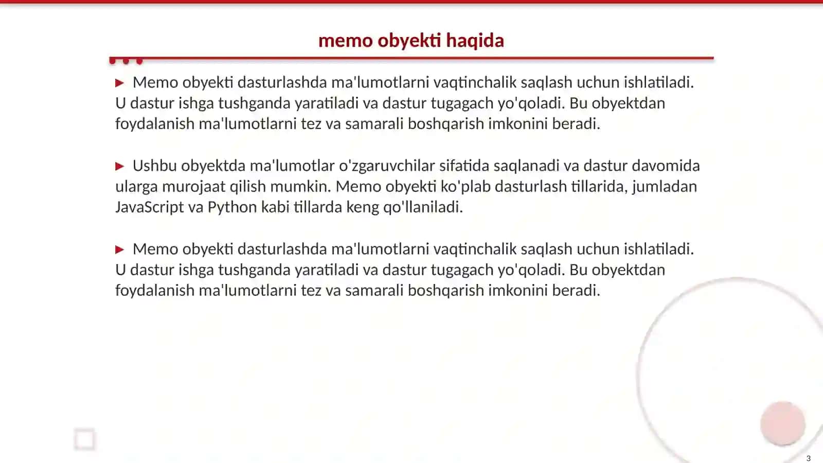 Memo boshqarish obyekti 3