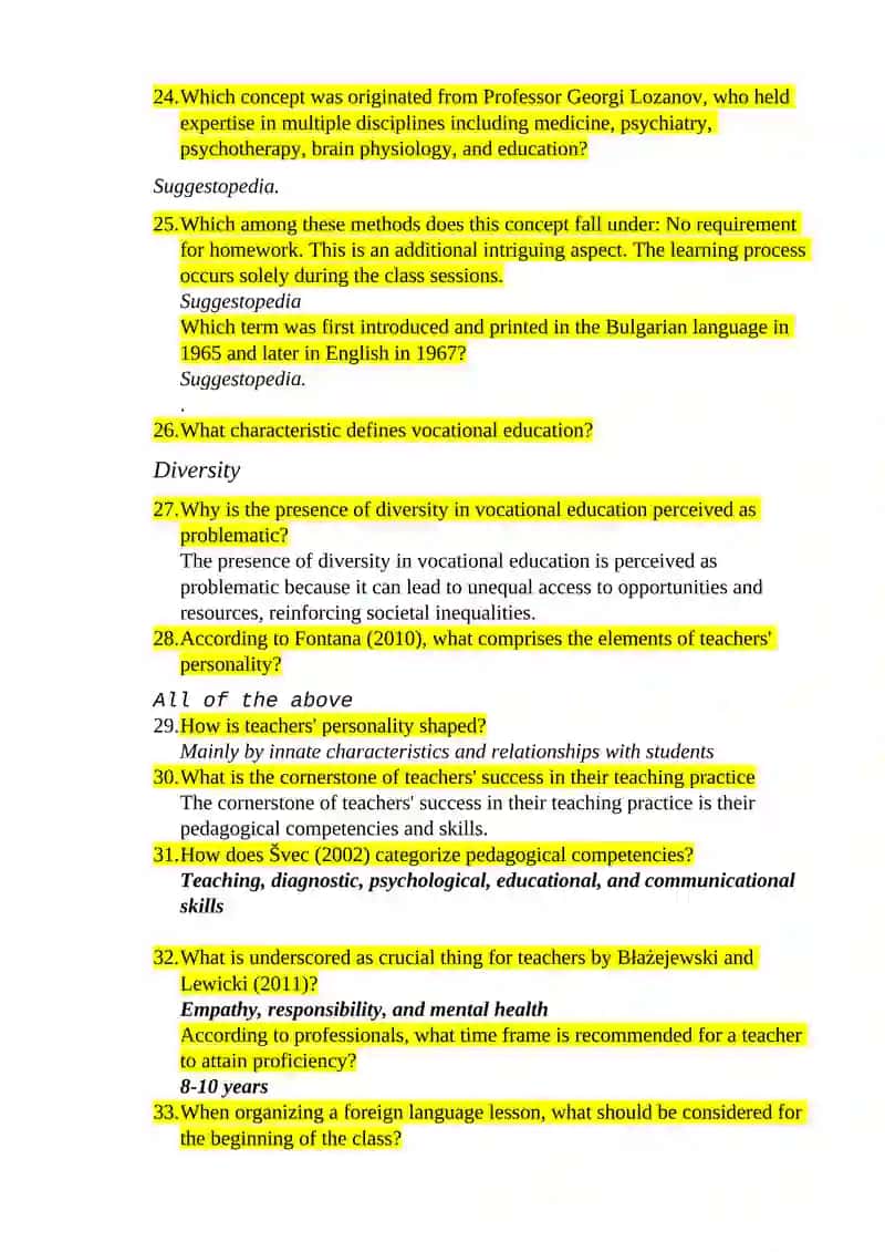 Questions for the Final Assessment 3
