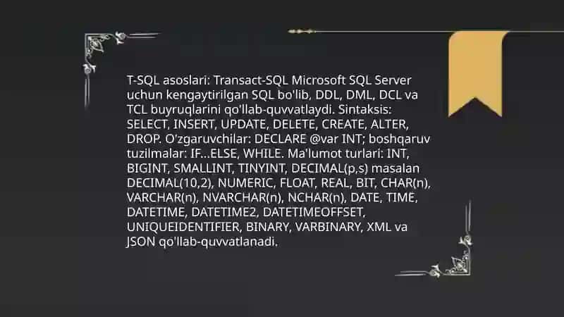 Ma’lumotlarni ustida amallar bajarish tilining (Transact SQL) 3