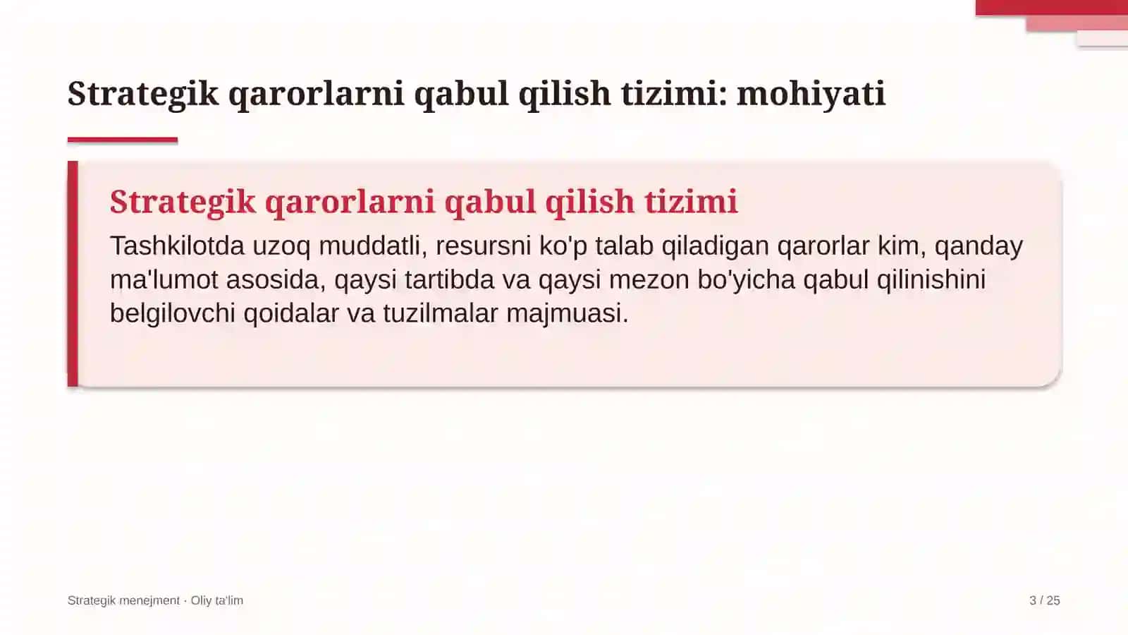 Strategik Menejment · Oliy Ta'limga Kirish 3