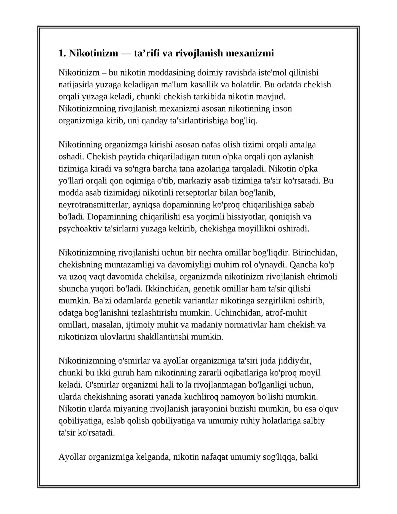 NIKOTINIZM VA UNING ASORATLARI. NIKOTINIZMNING O'SMIRLAR VA AYOLLAR ORGANIZMIGA TA'SIRI 3