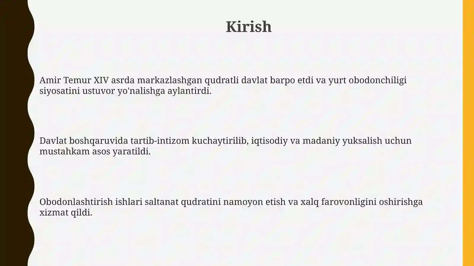 Aamir Temur davlatida obodonlashtirish bunyodkorlik 3