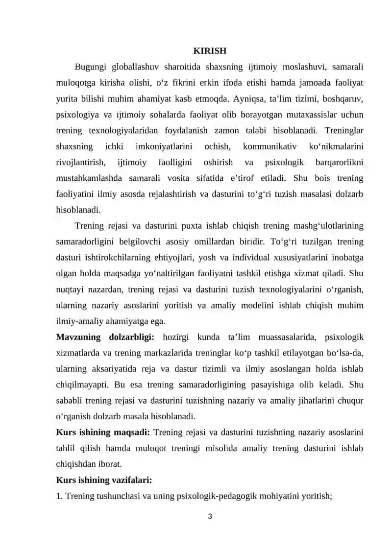 Trening rejasi va dasturini tuzish 3