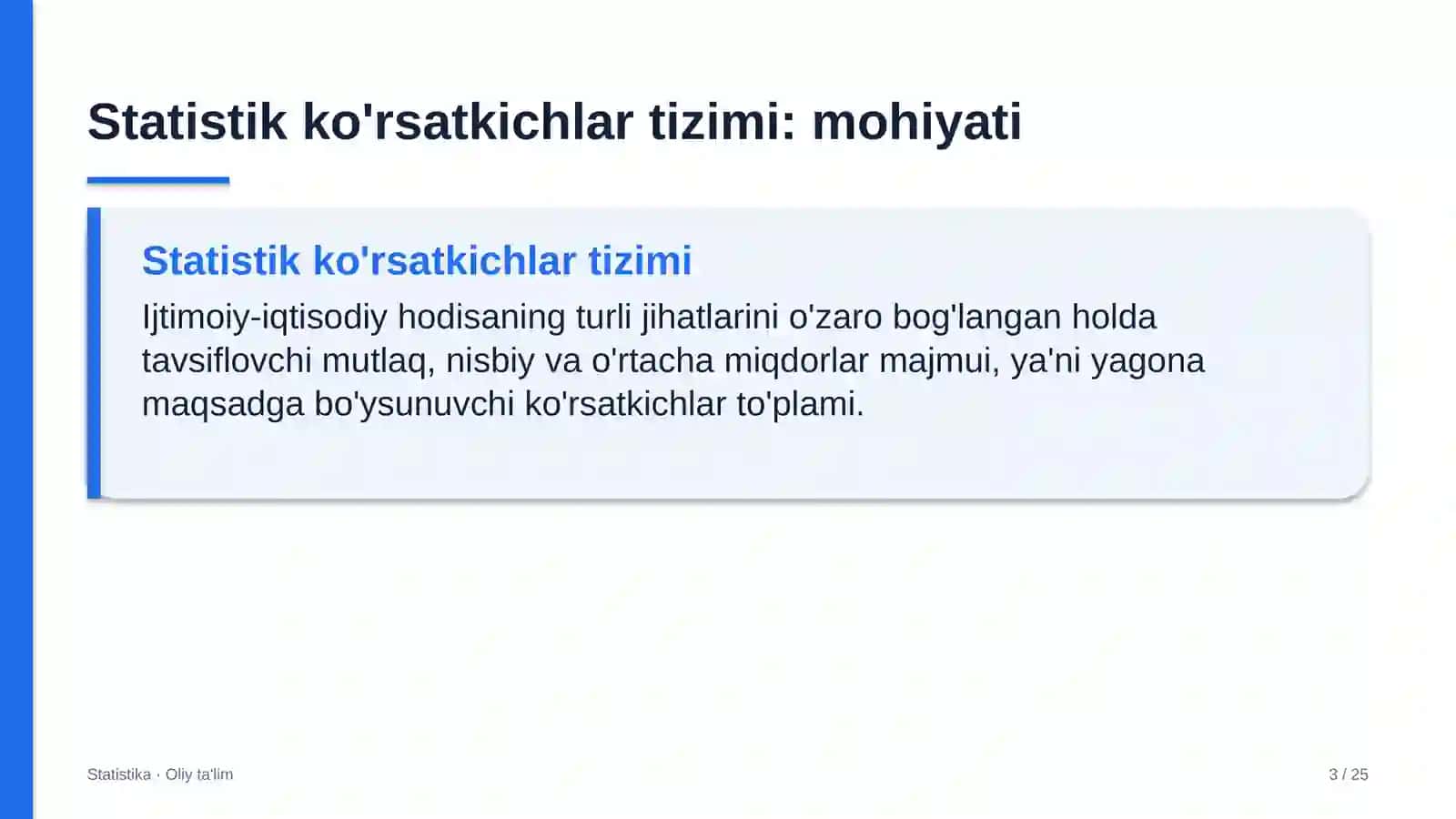 Statistika · Oliy Ta'lim 3