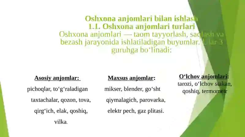 Oshxona Anjomlari Bilan Ishlash va Texnika Xavfsizligi Qoidalari 3