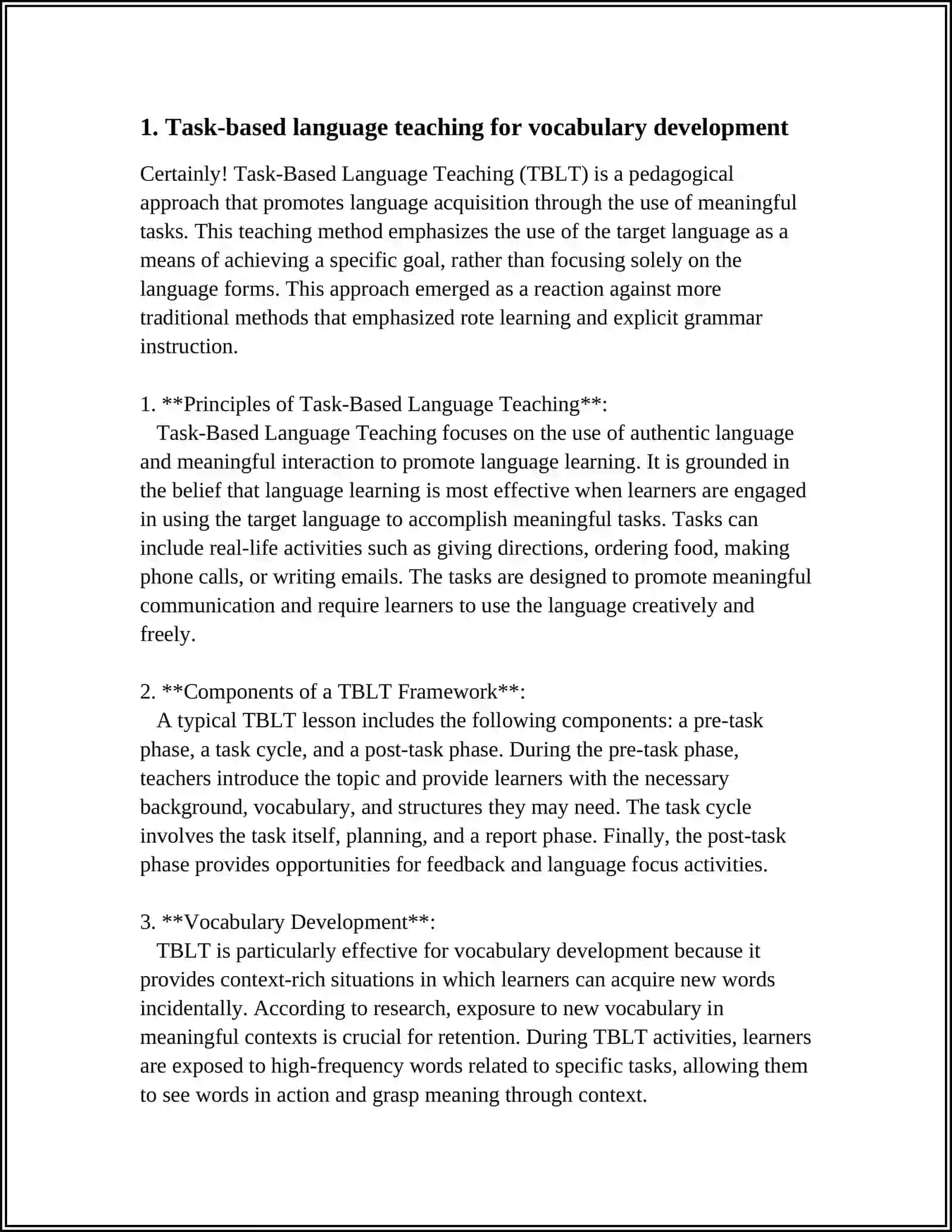 Task-Based Language Teaching for Vocabulary Development 3