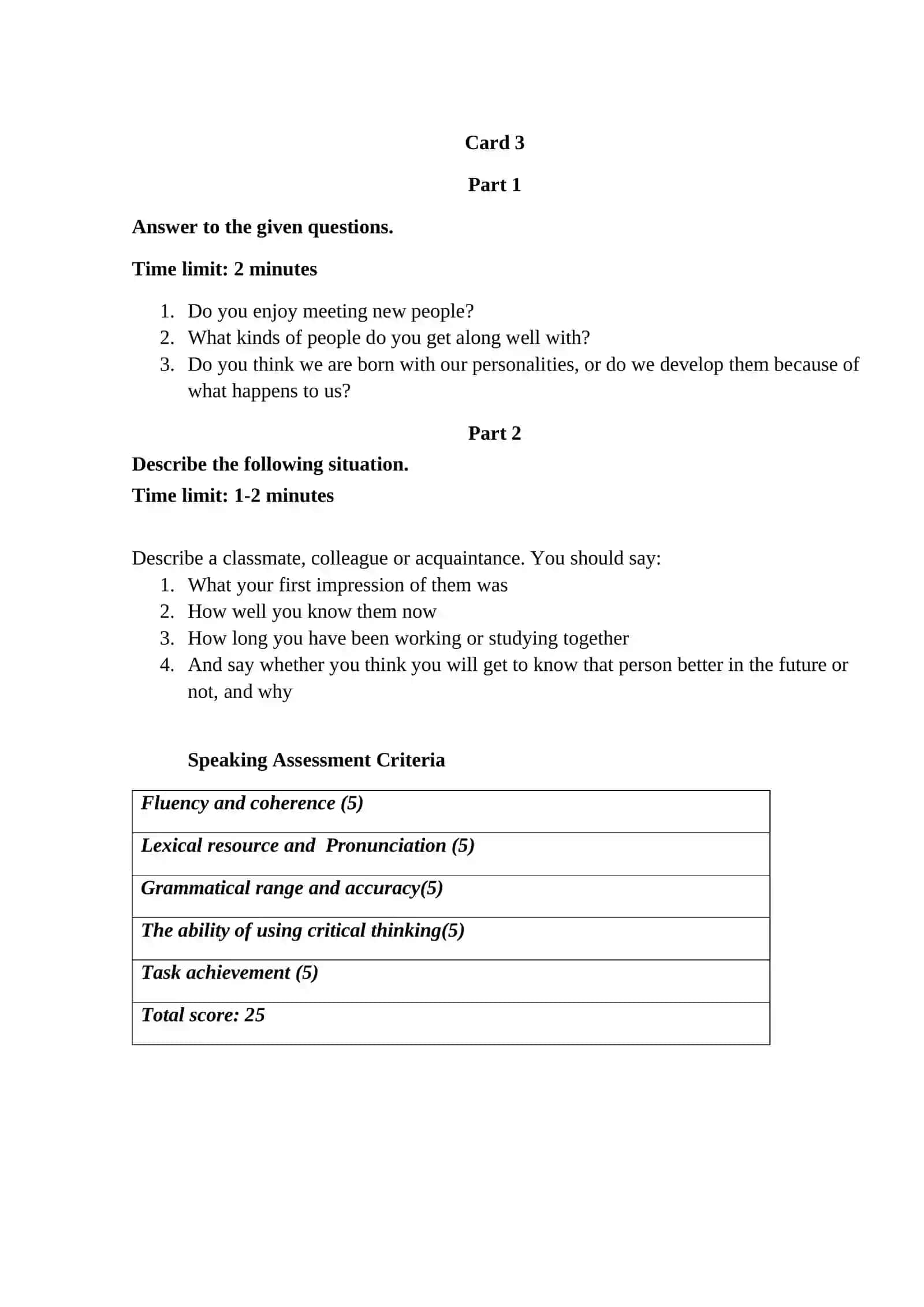 Language Learning Speaking Assessment 3