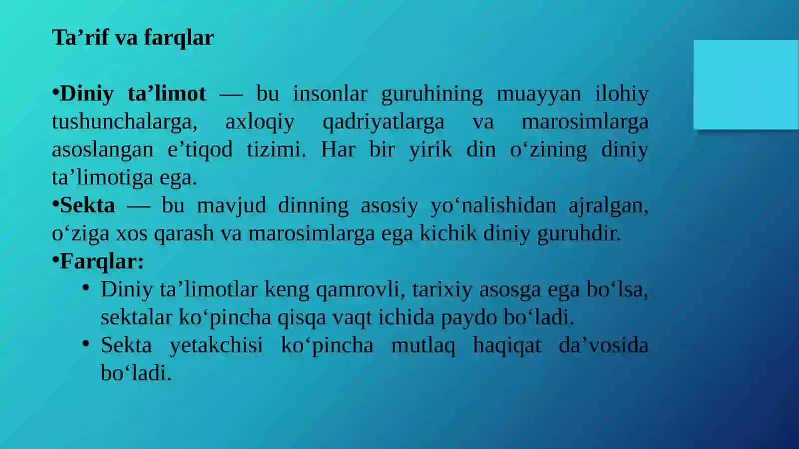 YANGI DINIY TA’LIMOTLAR VA SEKTALAR 3