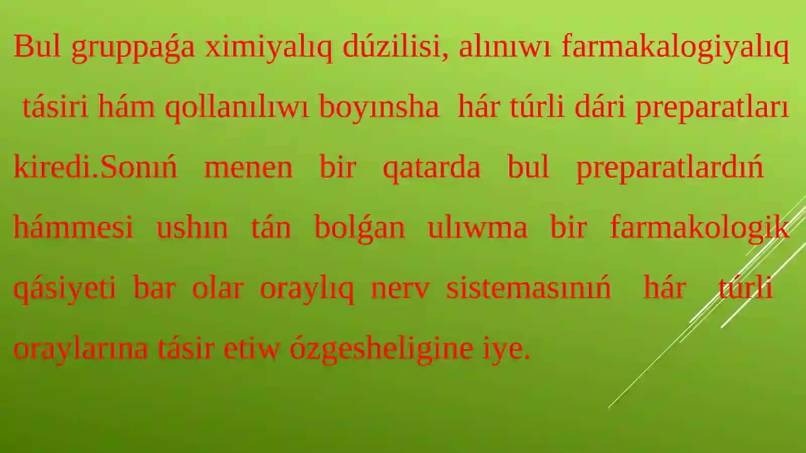 ONS iskerligin qozǵatıwshı házirgi kúnde qollanılatuǵın dári zatları farmakologiyasi 3