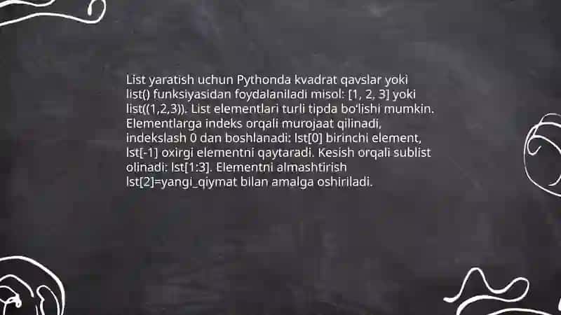 Koleksiyalar: List va Dictionary bilan ishlash 3