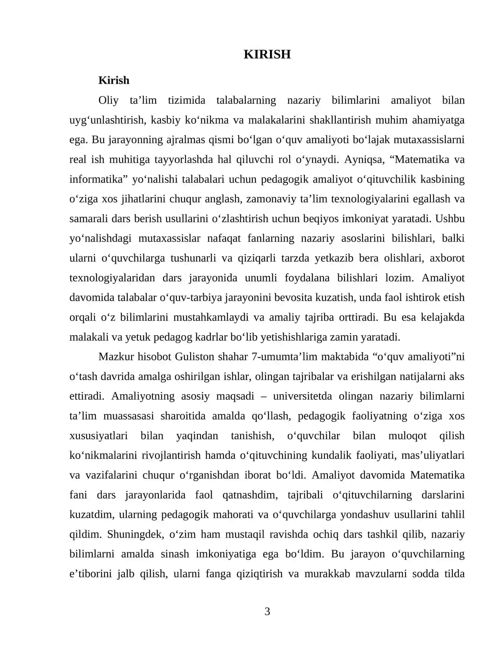 Matatika va Informatika yo'nalishi o'quv amaliyoti 3