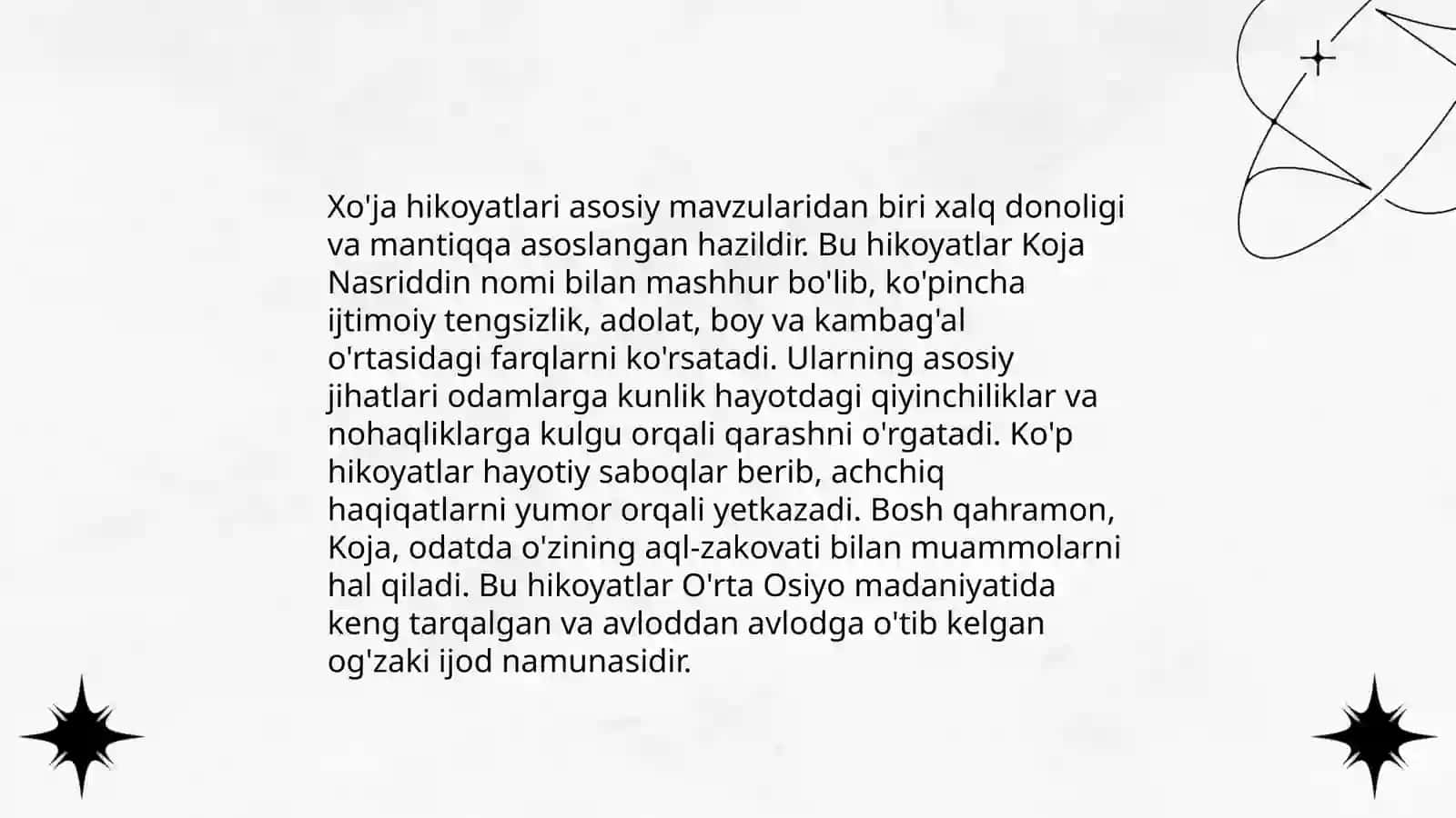 Xoja hikoyatlari tahlili 3