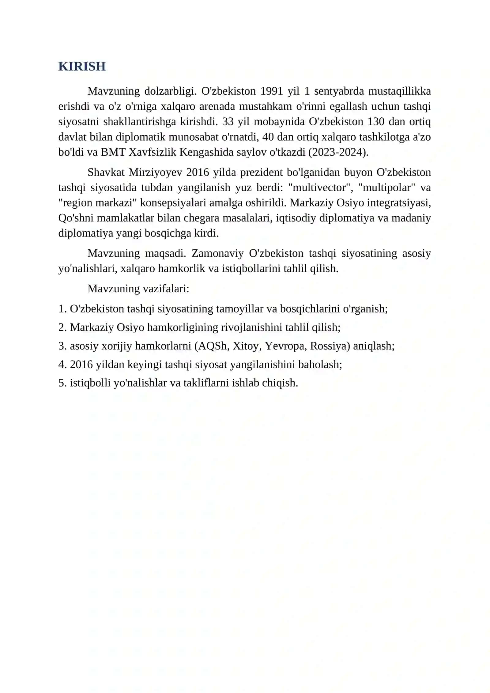 O'ZBEKISTONNING TASHQI SIYOSATI VA XALQARO MUNOSABATLARI 3