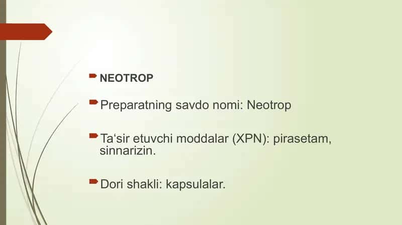 Psixostimulyatorlar. Nootrop vositalar 3