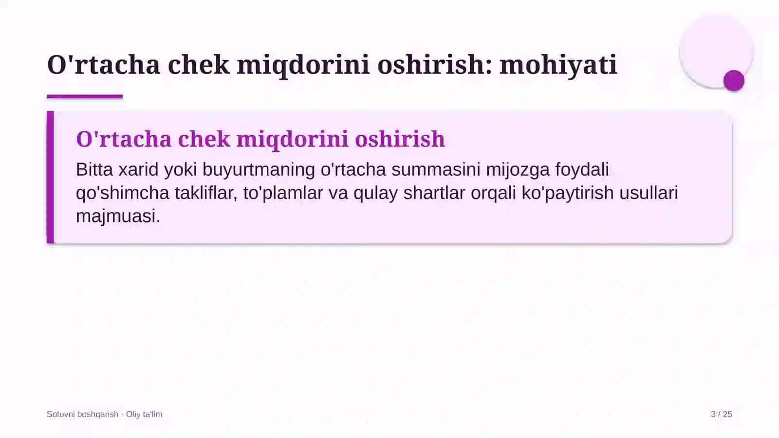 Hamshiralik ishida o'rtacha chek miqdorini oshirish 3