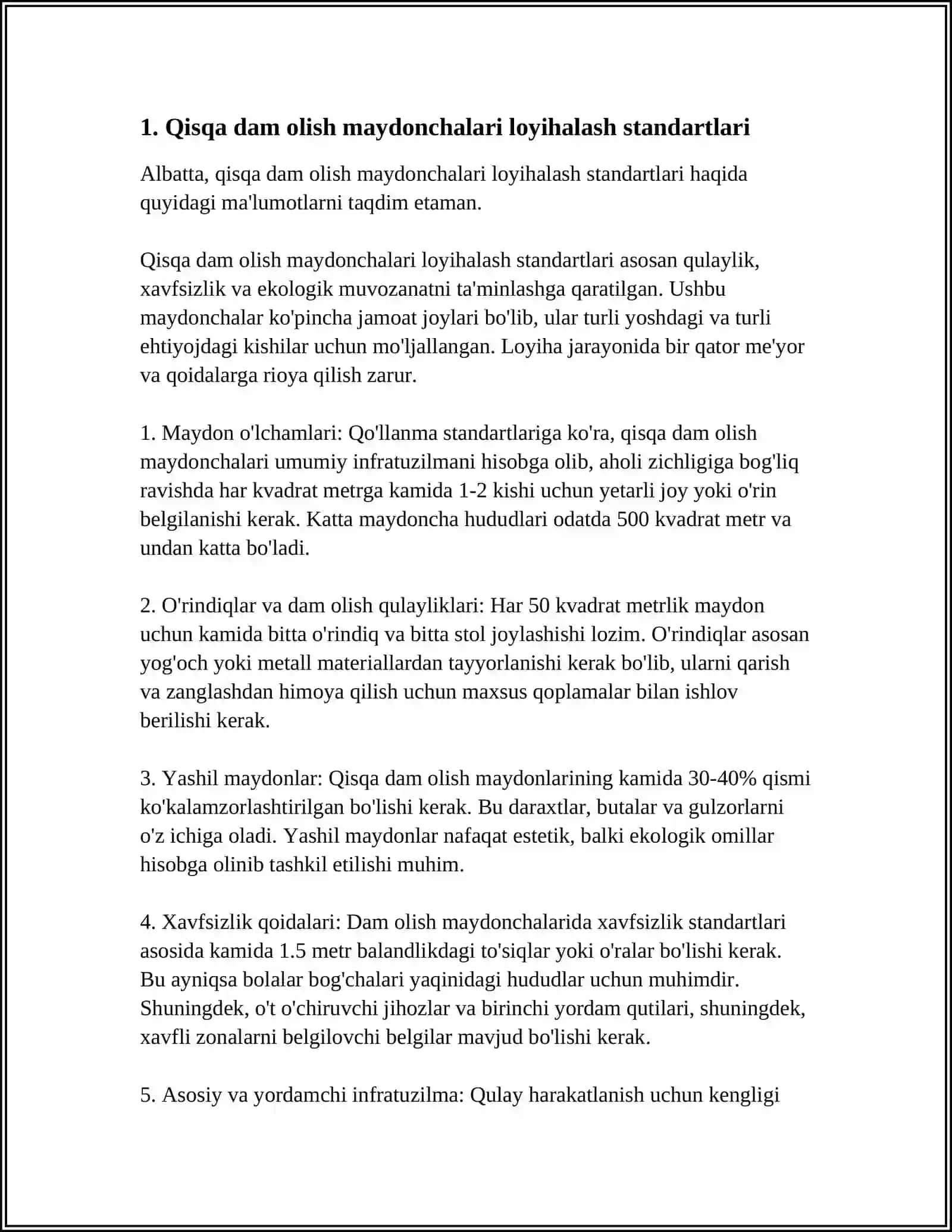 AVTOMOBIL YOLLARIDAGI QISQA DAM OLISH MINTAQASIDA HARAKAT XAVFSIZLIGI TASHKIL ETISH BOYICHA MEYORIY TALABLARNO ORGANISH 3