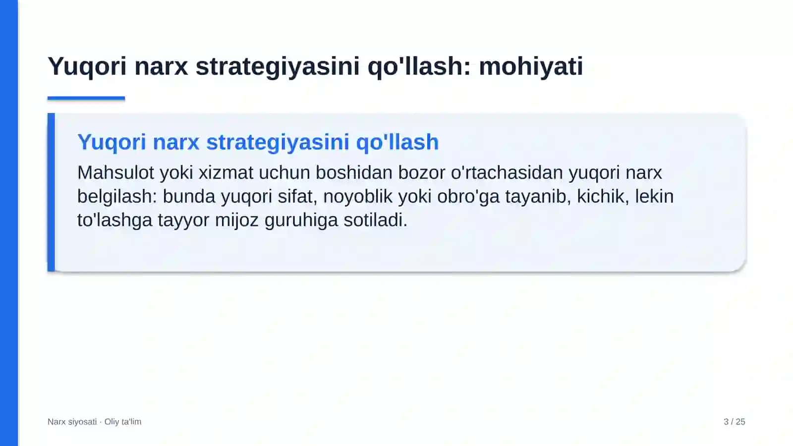 Turizmda yuqori narx strategiyasini qo'llash 3