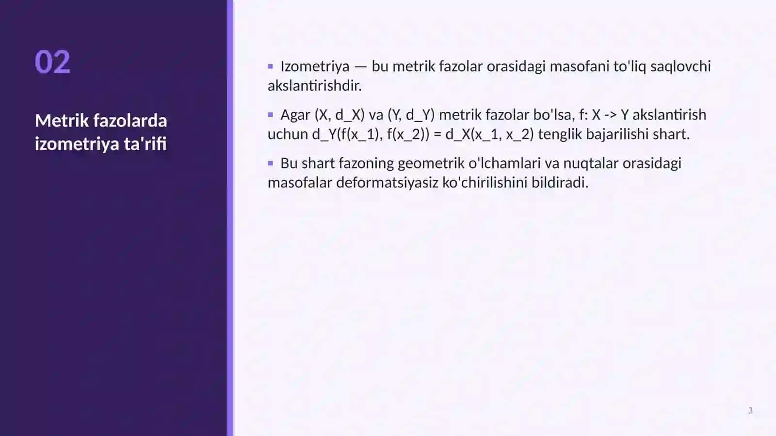 Funksional analiz: Izometriyani aniqlash va tekshirish 3