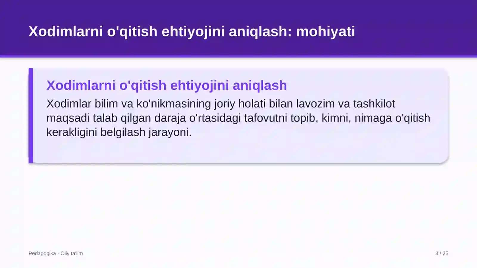 boshqaruv servis kompaniyalarida xodimlarni o'qitishga bo'lgan ehtiyojni aniqlash 5689 3