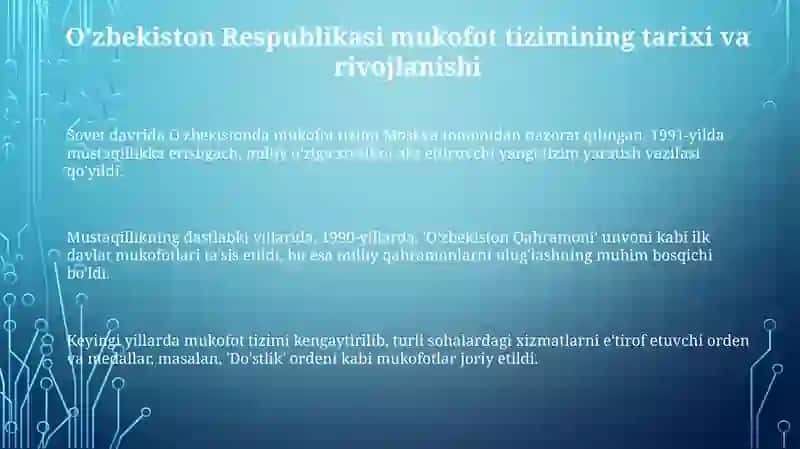 Oʻzbekiston Respublikasining mukofotlash tizimi 3