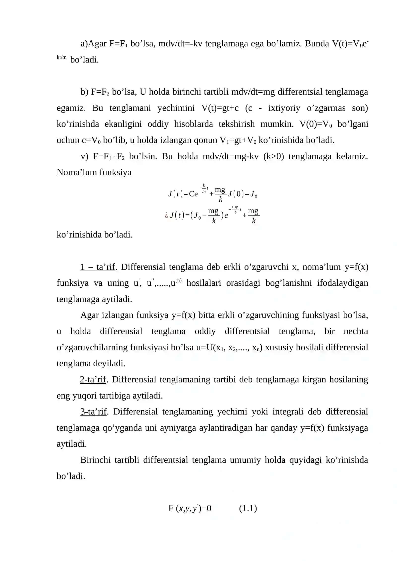 Differensial tenglamalar haqida tushuncha 3