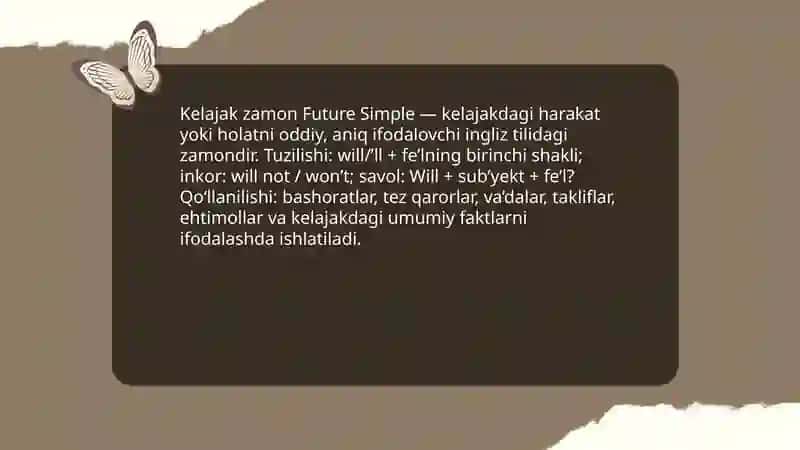 Kelajak zamon Future Simple 3
