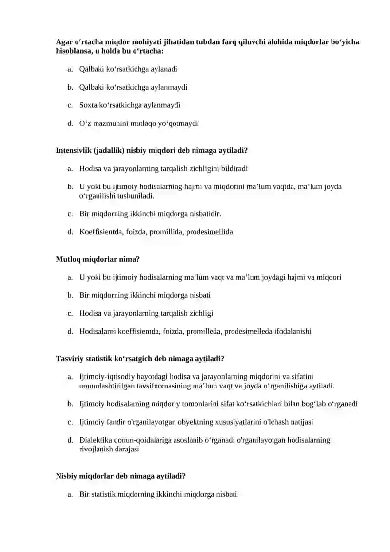 Statistika Test Savollari 3