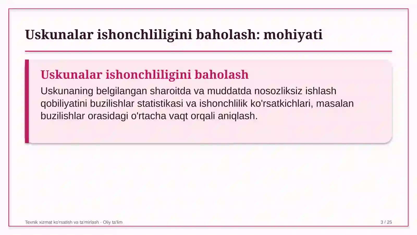 Choyxonalarda uskunalarning ishonchliligini baholash 3