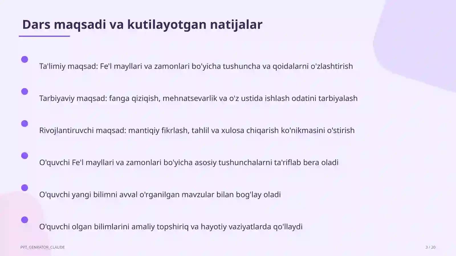 Fe'l mayllari va zamonlari (7-sinf) 3