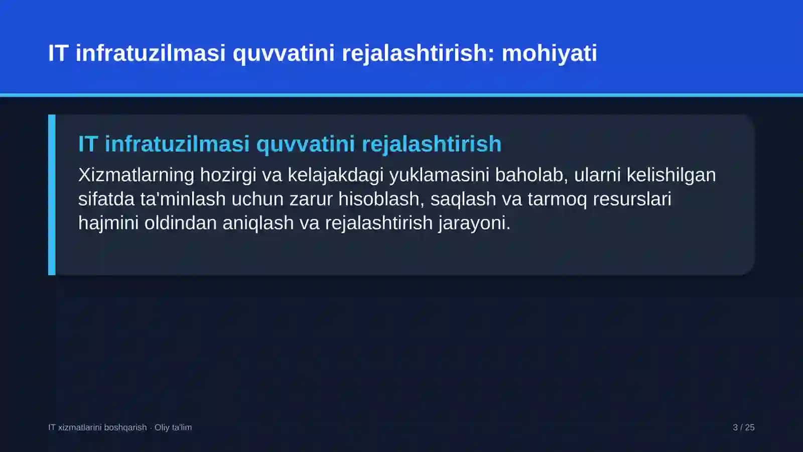 ta'mirlash pardozlash ishlarida axborot texnologiyalari infratuzilmasi quvvatini rejalashtirish 9926 3
