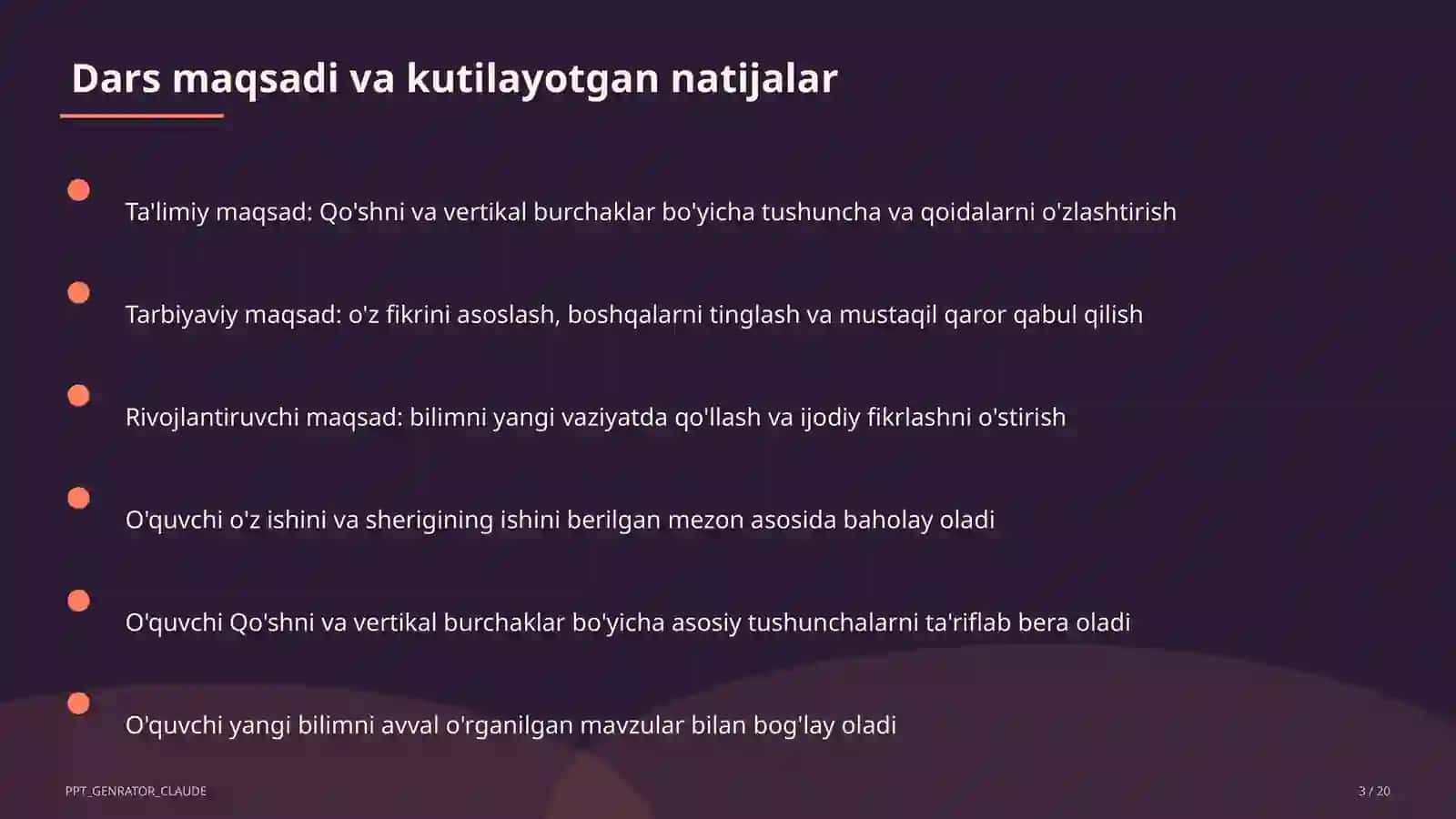 Qo'shni va vertikal burchaklar (7-sinf) 3
