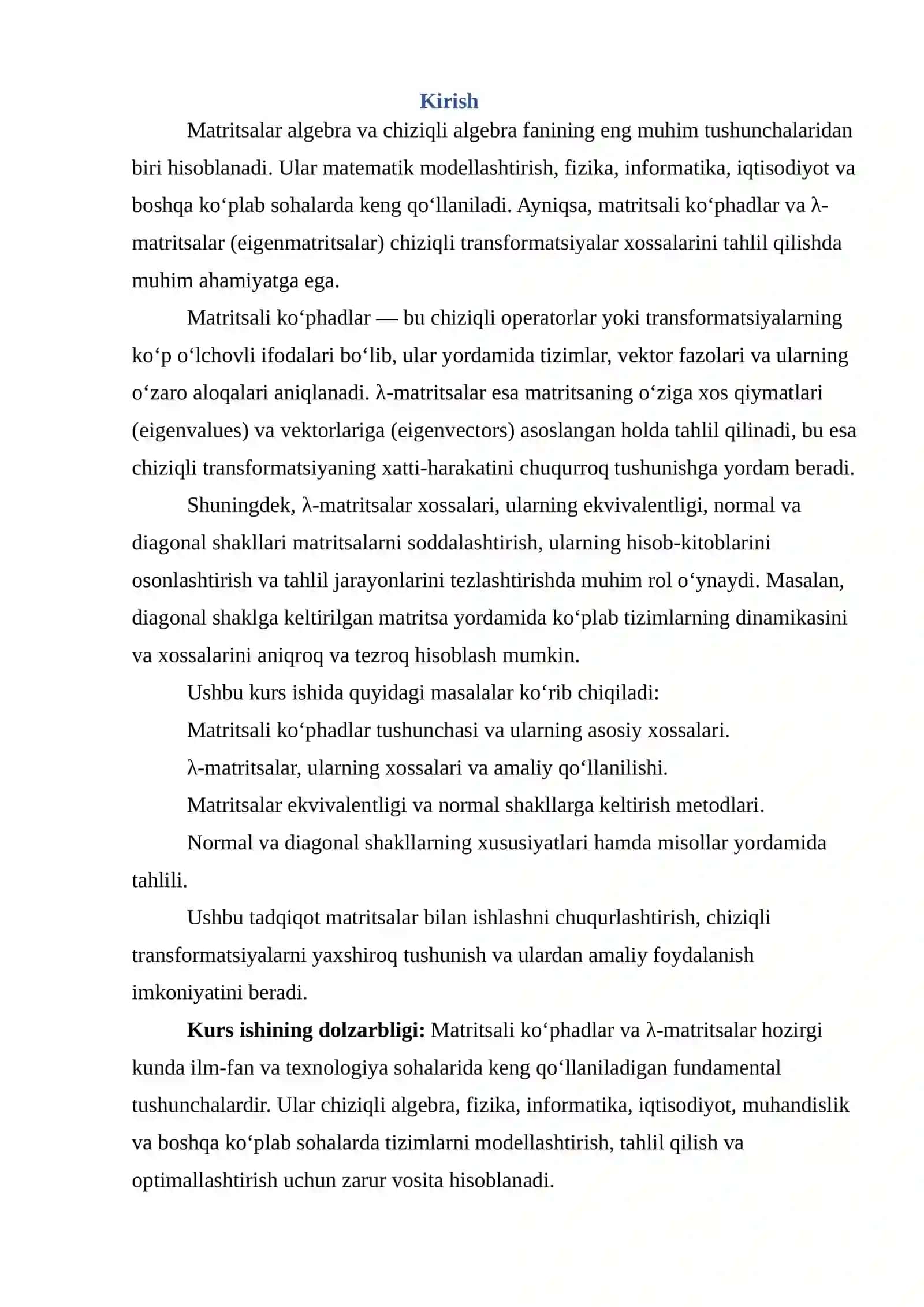 Matritsali ko‘phadlar va λ-matritsalar 3