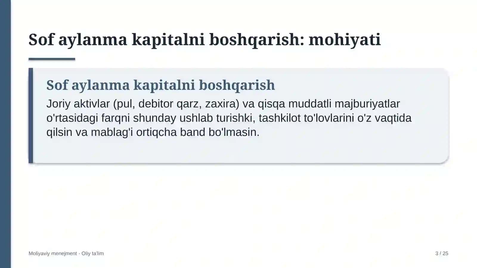 Ehtiyot qismlar do'konlarida sof aylanma kapitalni boshqarish 3