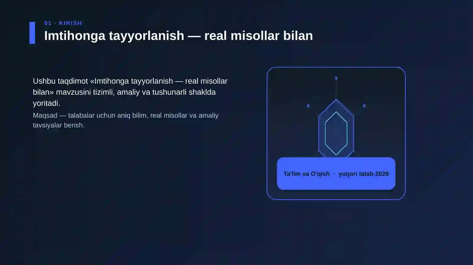 Imtihonga tayyorlanish — real misollar bilan 3