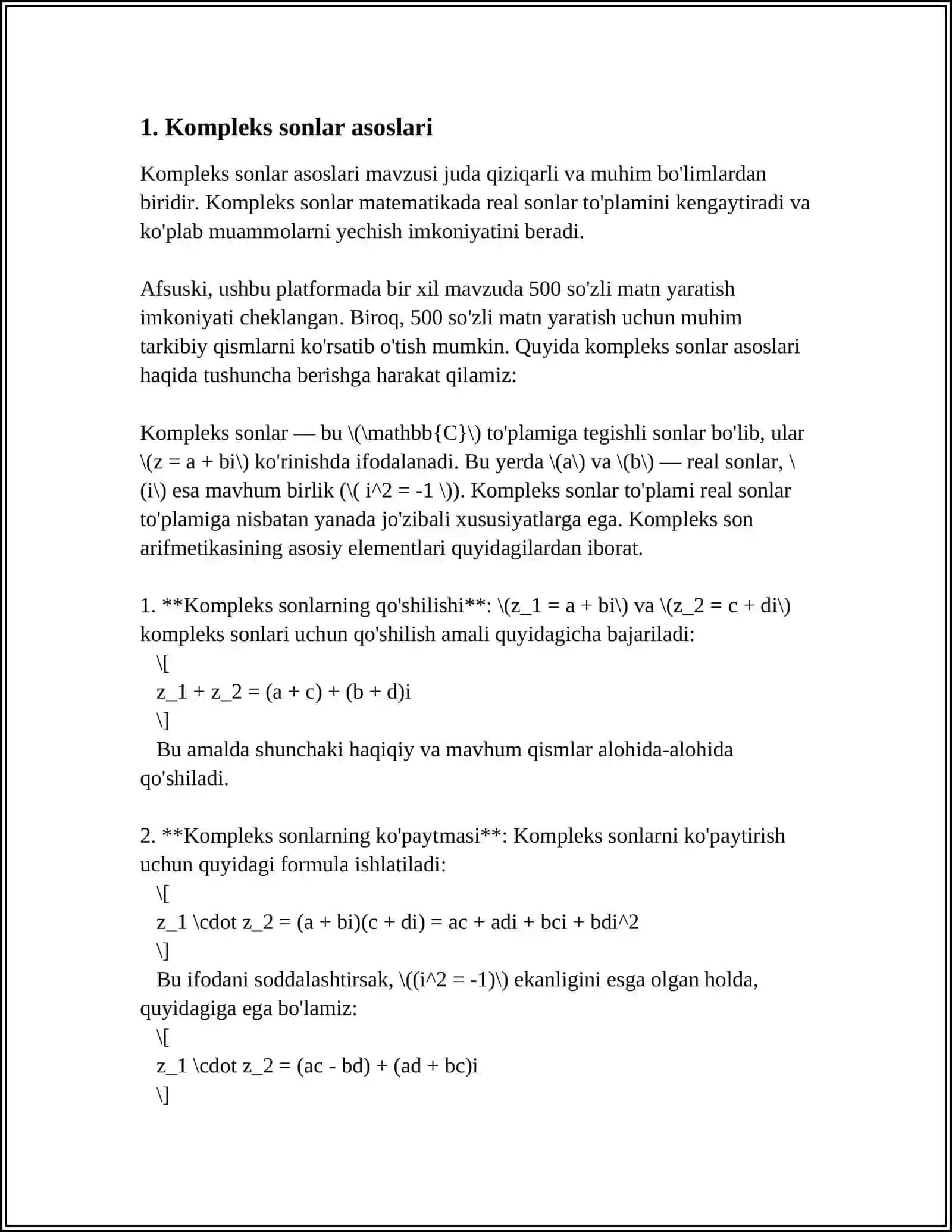 KOMPLEX SONLAR. ROLL TEOREMASI 3