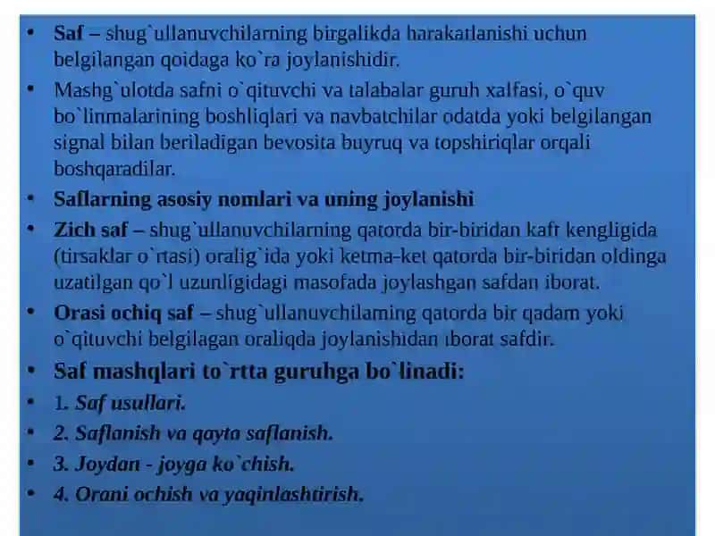 Saf mashqlari 3