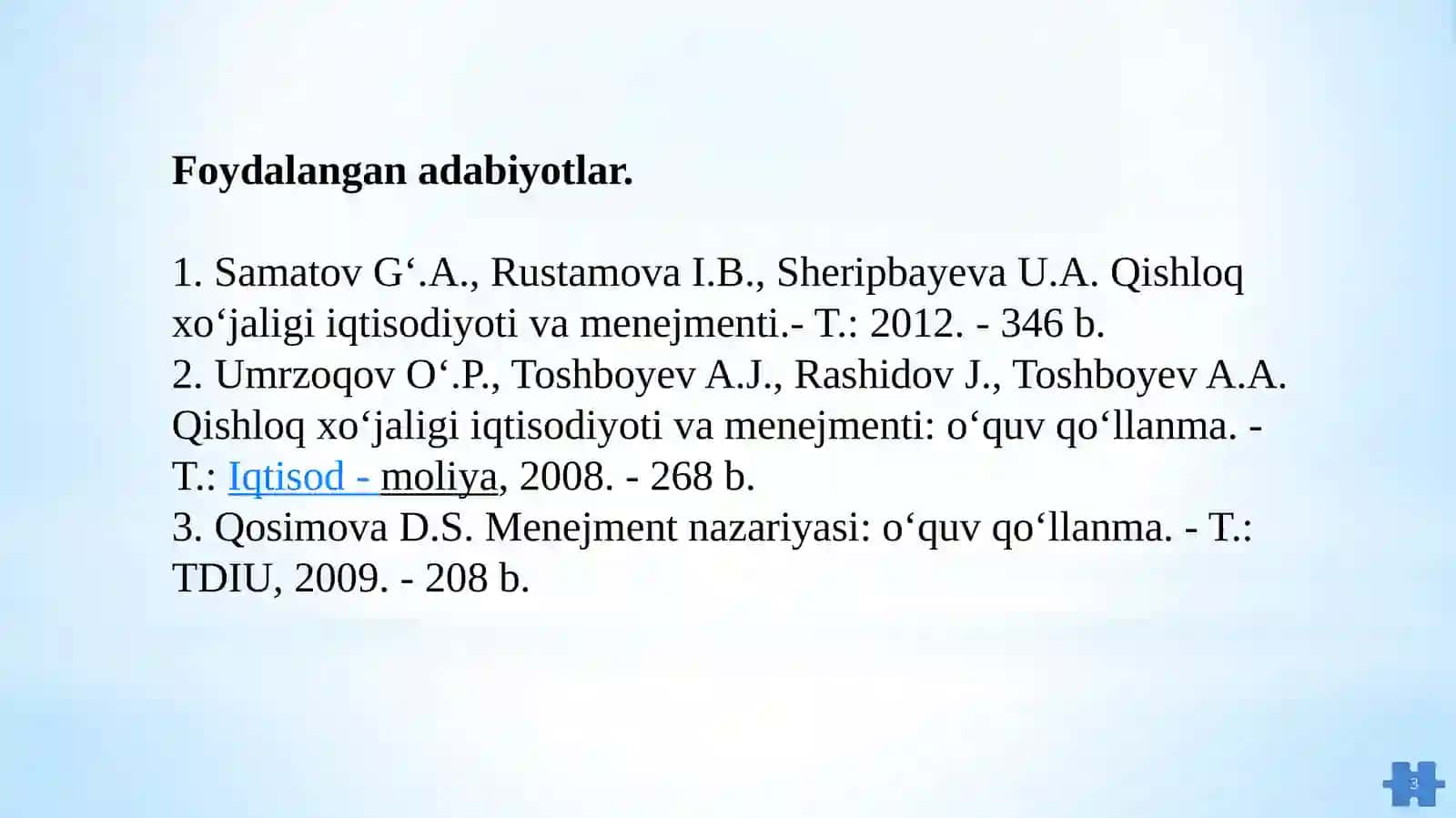 Qishloq xo’jaligida yer va suv resurslari va ulardan foydalanish samaradorligi 3