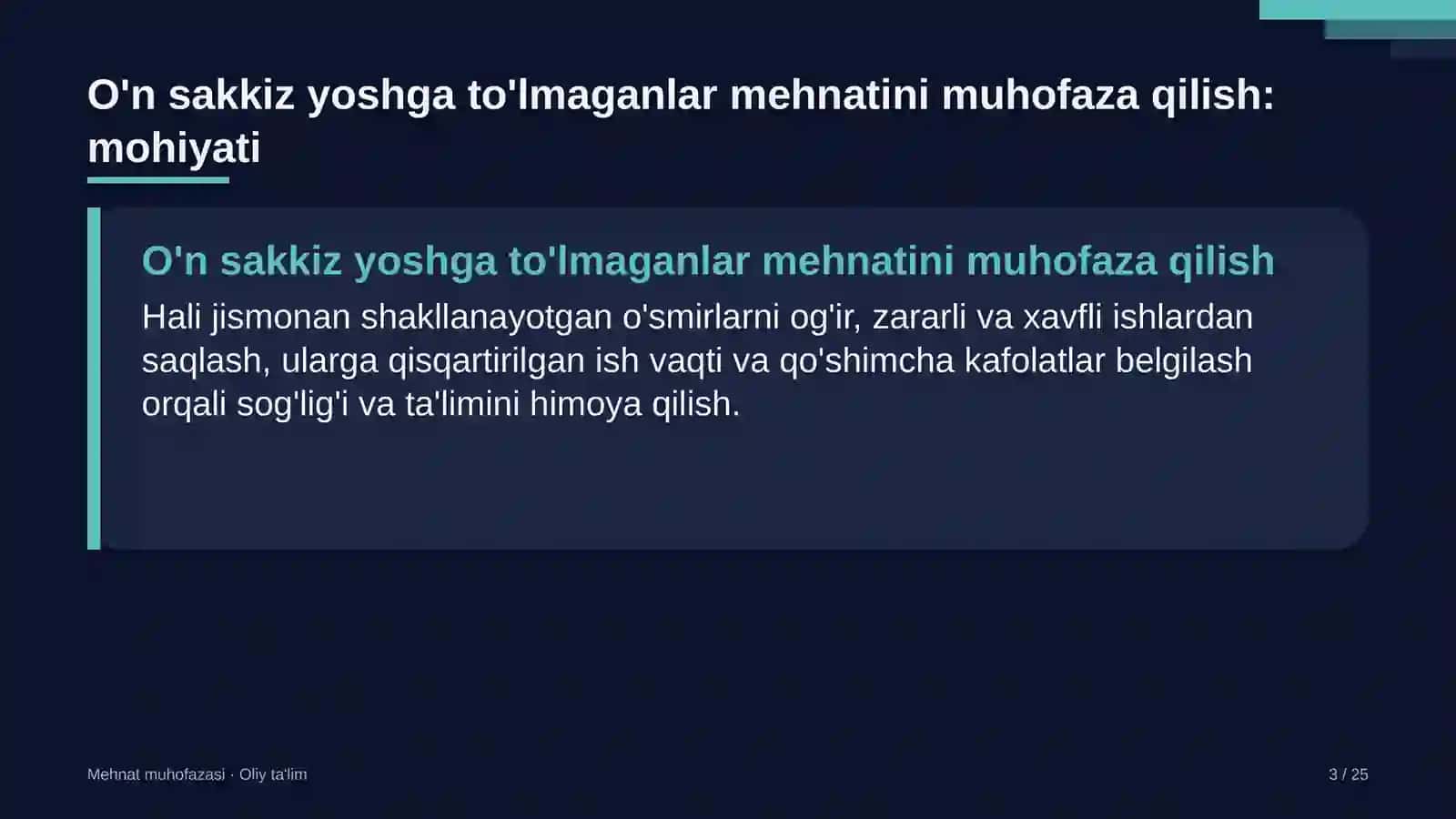 Yoshlar turizmida o'n sakkiz yoshga to'lmagan xodimlar mehnatini muhofaza qilish 3